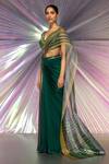 Buy_Amit Aggarwal_Green Organza, Chiffon, Striped Structured Saree And Metallic Corded Blouse Set _Online_at_Aza_Fashions