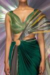 Shop_Amit Aggarwal_Green Organza, Chiffon, Striped Structured Saree And Metallic Corded Blouse Set _Online_at_Aza_Fashions