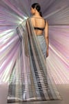 Shop_Amit Aggarwal_Grey Striped Fabric Structured Saree And Metallic Corded Blouse Set_at_Aza_Fashions