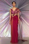 Buy_Amit Aggarwal_Pink Striped Fabric Structured Saree And Metallic Corded Blouse Set  _at_Aza_Fashions