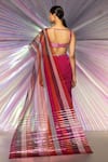 Shop_Amit Aggarwal_Pink Striped Fabric Structured Saree And Metallic Corded Blouse Set  _at_Aza_Fashions