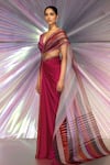 Buy_Amit Aggarwal_Pink Striped Fabric Structured Saree And Metallic Corded Blouse Set  _Online_at_Aza_Fashions