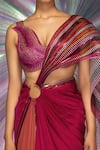 Shop_Amit Aggarwal_Pink Striped Fabric Structured Saree And Metallic Corded Blouse Set  _Online_at_Aza_Fashions