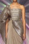 Buy_Amit Aggarwal_Gold Striped Fabric Straight Metallic Structured Saree Gown  _Online_at_Aza_Fashions