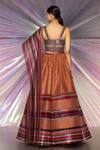 Shop_Amit Aggarwal_Orange Striped Fabric Woven V Neck Gathered And Lehenga Set_at_Aza_Fashions