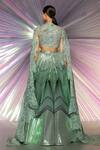 Shop_Amit Aggarwal_Green Tulle, Lace, Mesh Fabric Chevron, Metallic Structured Lehenga And Blouse Set _at_Aza_Fashions