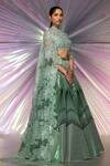 Amit Aggarwal_Green Tulle, Lace, Mesh Fabric Chevron, Metallic Structured Lehenga And Blouse Set _Online_at_Aza_Fashions