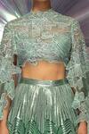 Shop_Amit Aggarwal_Green Tulle, Lace, Mesh Fabric Chevron, Metallic Structured Lehenga And Blouse Set _Online_at_Aza_Fashions