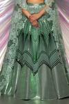 Amit Aggarwal_Green Tulle, Lace, Mesh Fabric Chevron, Metallic Structured Lehenga And Blouse Set _at_Aza_Fashions