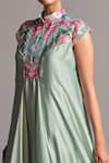 Buy_Amit Aggarwal_Green Chiffon Mandarin Collar Metallic Draped Layered Dress  _Online_at_Aza_Fashions