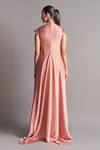 Shop_Amit Aggarwal_Pink Chiffon Mandarin Collar Metallic Draped Layered Dress  _at_Aza_Fashions