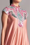 Buy_Amit Aggarwal_Pink Chiffon Mandarin Collar Metallic Draped Layered Dress  _Online_at_Aza_Fashions