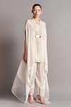 Buy_Amit Aggarwal_White Crepe V Neck Asymmetric Cape And Draped Pant Set  _at_Aza_Fashions