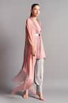 Amit Aggarwal_Pink Crepe V Neck Asymmetric Cape And Draped Pant Set  _Online_at_Aza_Fashions