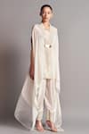 Amit Aggarwal_White Crepe Asymmetric Cape And Draped Pant Set_Online_at_Aza_Fashions