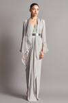 Buy_Amit Aggarwal_Grey Crepe Shawl Collar Embroidered Cape And Draped Skirt Set _at_Aza_Fashions
