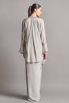 Shop_Amit Aggarwal_Grey Crepe Shawl Collar Embroidered Cape And Draped Skirt Set _at_Aza_Fashions