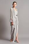 Amit Aggarwal_Grey Crepe Shawl Collar Embroidered Cape And Draped Skirt Set _Online_at_Aza_Fashions