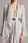Buy_Amit Aggarwal_Grey Crepe Shawl Collar Embroidered Cape And Draped Skirt Set _Online_at_Aza_Fashions