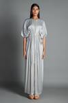 Amit Aggarwal_Grey Crinkled Chiffon Round Handwoven Kaftan Dress _Online_at_Aza_Fashions