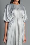 Buy_Amit Aggarwal_Grey Crinkled Chiffon Round Handwoven Kaftan Dress _Online_at_Aza_Fashions