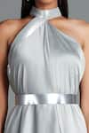 Buy_Amit Aggarwal_Grey Georgette Embroidery Halter Draped Dress  _Online_at_Aza_Fashions