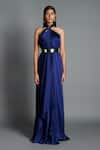 Amit Aggarwal_Blue Georgette Draped Halter Dress_Online_at_Aza_Fashions