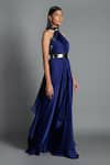 Buy_Amit Aggarwal_Blue Georgette Embroidery Halter Draped Dress _at_Aza_Fashions