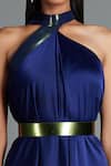Buy_Amit Aggarwal_Blue Georgette Draped Halter Dress_Online_at_Aza_Fashions