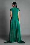 Shop_Amit Aggarwal_Green Crinkled Chiffon Embroidery Stand Collar Metallic Draped Dress  _at_Aza_Fashions