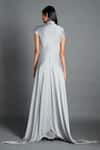 Shop Amit Aggarwal Grey Crinkled Chiffon Stand Collar Metallic Draped Dress at Aza Fashions Shop_Amit Aggarwal_Grey Crinkled Chiffon Stand Collar Metallic Draped Dress _at_Aza_Fashions