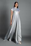 Buy Amit Aggarwal Grey Crinkled Chiffon Stand Collar Metallic Draped Dress at Aza Fashions Buy_Amit Aggarwal_Grey Crinkled Chiffon Stand Collar Metallic Draped Dress _at_Aza_Fashions