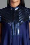 Buy_Amit Aggarwal_Blue Crinkled Chiffon Embroidery Stand Collar Metallic Draped Dress  _Online_at_Aza_Fashions