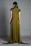 Shop Amit Aggarwal Green Crinkled Chiffon Stand Collar Metallic Draped Dress at Aza Fashions Shop_Amit Aggarwal_Green Crinkled Chiffon Stand Collar Metallic Draped Dress _at_Aza_Fashions