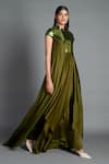 Buy Amit Aggarwal Green Crinkled Chiffon Stand Collar Metallic Draped Dress at Aza Fashions Buy_Amit Aggarwal_Green Crinkled Chiffon Stand Collar Metallic Draped Dress _at_Aza_Fashions