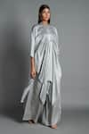 Buy_Amit Aggarwal_Grey Crinkled Chiffon Embroidery Round Asymmetric Draped Tunic  _at_Aza_Fashions