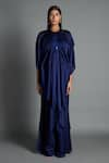 Amit Aggarwal_Blue Crinkled Chiffon Embroidery Round Asymmetric Draped Tunic  _Online_at_Aza_Fashions