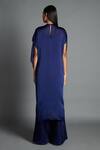 Shop_Amit Aggarwal_Blue Crinkled Chiffon Embroidery Round Asymmetric Draped Tunic  _at_Aza_Fashions