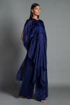 Buy_Amit Aggarwal_Blue Crinkled Chiffon Embroidery Round Asymmetric Draped Tunic  _at_Aza_Fashions