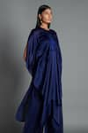 Buy_Amit Aggarwal_Blue Crinkled Chiffon Embroidery Round Asymmetric Draped Tunic  _Online_at_Aza_Fashions