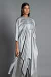 Buy_Amit Aggarwal_Grey Crinkled Chiffon Embroidery Round Asymmetric Draped Tunic  _Online_at_Aza_Fashions