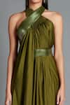 Buy Amit Aggarwal Green Crinkled Chiffon, Nylon Jersey Halter Metallic Draped Backless Dress Online at Aza Fashions Buy_Amit Aggarwal_Green Crinkled Chiffon, Nylon Jersey Halter Metallic Draped Backless Dress _Online_at_Aza_Fashions