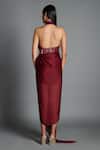 Shop Amit Aggarwal Maroon Crinkled Chiffon, Nylon Jersey Halter Metallic Draped Backless Dress at Aza Fashions Shop_Amit Aggarwal_Maroon Crinkled Chiffon, Nylon Jersey Halter Metallic Draped Backless Dress _at_Aza_Fashions