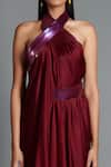 Buy Amit Aggarwal Maroon Crinkled Chiffon, Nylon Jersey Halter Metallic Draped Backless Dress Online at Aza Fashions Buy_Amit Aggarwal_Maroon Crinkled Chiffon, Nylon Jersey Halter Metallic Draped Backless Dress _Online_at_Aza_Fashions