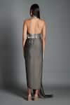 Shop_Amit Aggarwal_Grey Crinkled Chiffon Embroidery Metallic Draped Backless Dress  _at_Aza_Fashions