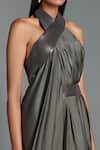 Buy_Amit Aggarwal_Grey Crinkled Chiffon Embroidery Metallic Draped Backless Dress  _Online_at_Aza_Fashions