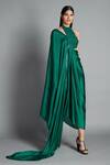 Amit Aggarwal_Green Crinkled Chiffon Embroidery Halter Draped Dress  _Online_at_Aza_Fashions