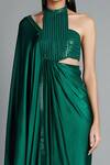 Buy_Amit Aggarwal_Green Crinkled Chiffon Embroidery Halter Draped Dress  _Online_at_Aza_Fashions