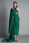 Buy_Amit Aggarwal_Green Crinkled Chiffon Embroidery Halter Draped Dress  _at_Aza_Fashions