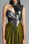 Buy Amit Aggarwal Green Crinkled Chiffon High Neck Collar Draped Trail Dress Online at Aza Fashions Buy_Amit Aggarwal_Green Crinkled Chiffon High Neck Collar Draped Trail Dress _Online_at_Aza_Fashions